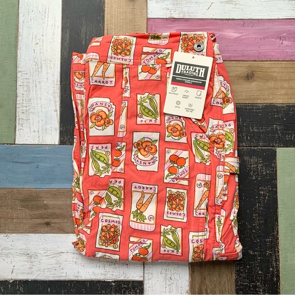 NWT Duluth Small x35L Heirloom Gardening Bib Overalls Coral Seed Packets Farming - Picture 8 of 9